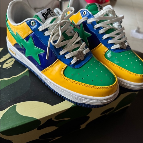 Bape Green Yellow Sneakers Low-Top Design